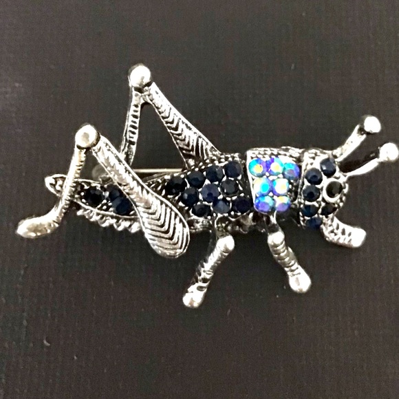 Silver and Blue Grasshopper Brooch - Picture 1 of 2